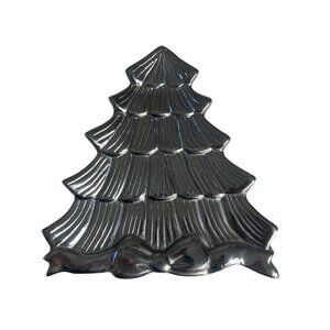 Silver Christmas Tree Shaped Decorative Plate With Bow Design